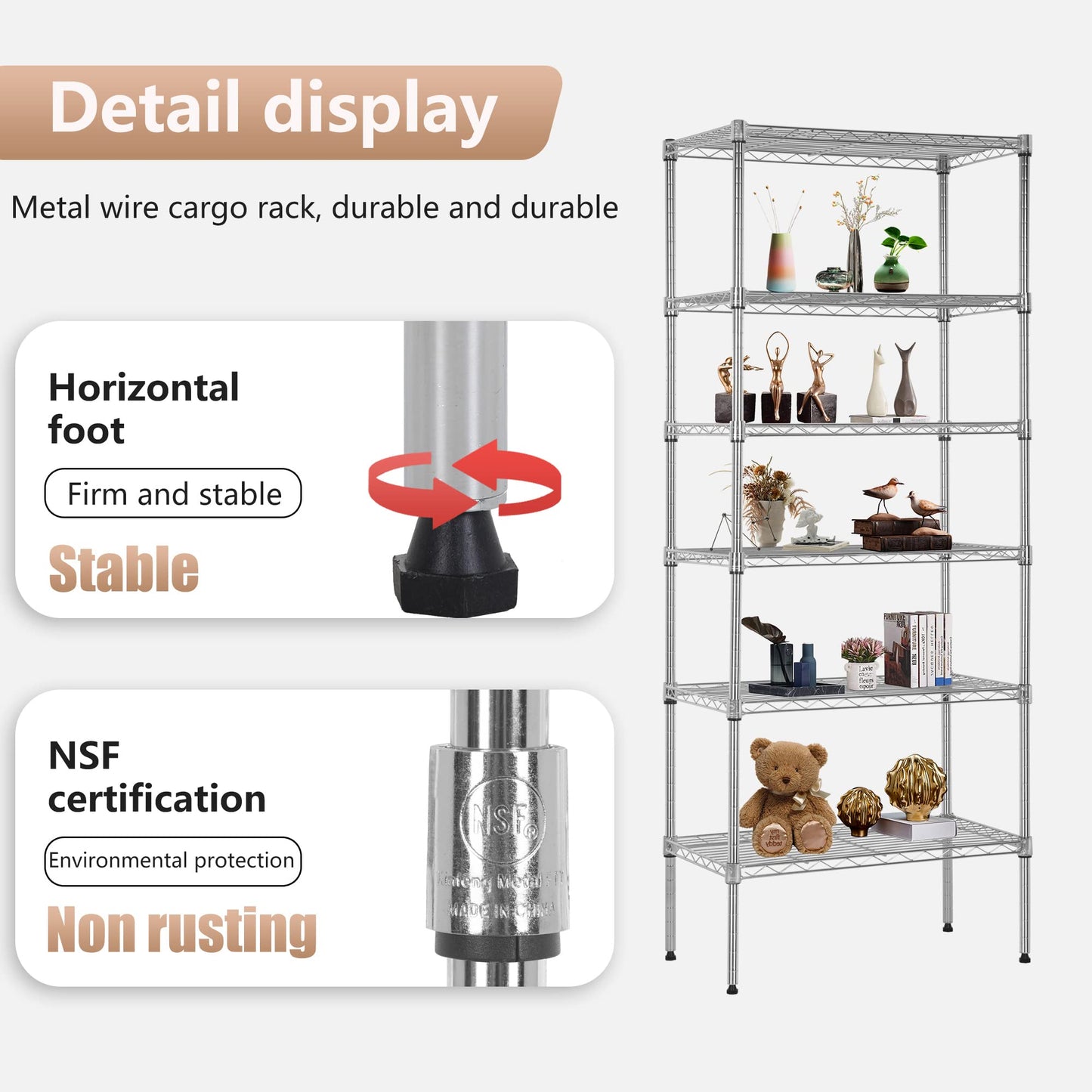 FDW 6 Tier Wire Shelving Units 23L x 13W x 59H Adjustable Metal Storage Rack NSF Pantry Shelves