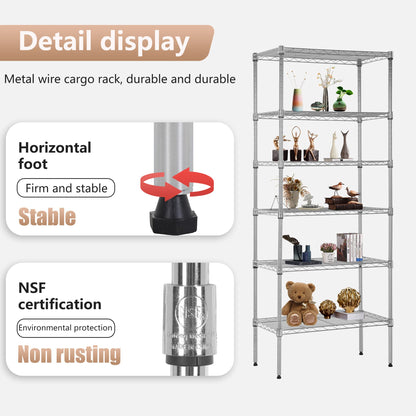 FDW 6 Tier Wire Shelving Units 23L x 13W x 59H Adjustable Metal Storage Rack NSF Pantry Shelves