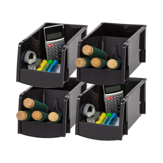 IRIS USA 4-Pack, Medium Stackable Storage Bins, Black
