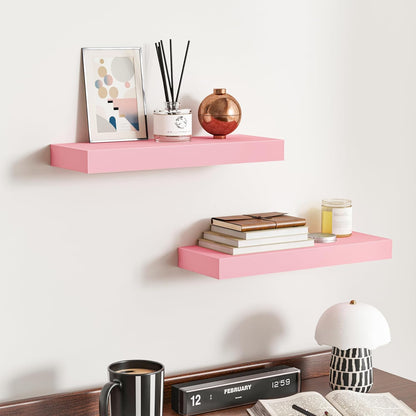 BAMEOS Pink Floating Shelves for Wall, 16" x 6" Wall Shelves for Room, Floating Book Shelves