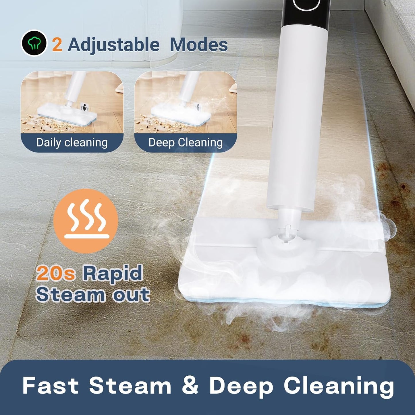 Steam Mop, Detachable Handheld Steam Cleaner for Home,1200W Heat to 260 °F in 20S, 2 Steam Modes &