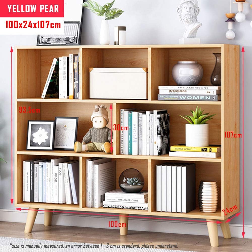 IOTXY Wooden Open Shelf Bookcase - 3-Tier Floor Standing Display Cabinet Rack with Legs, 8 Cubes