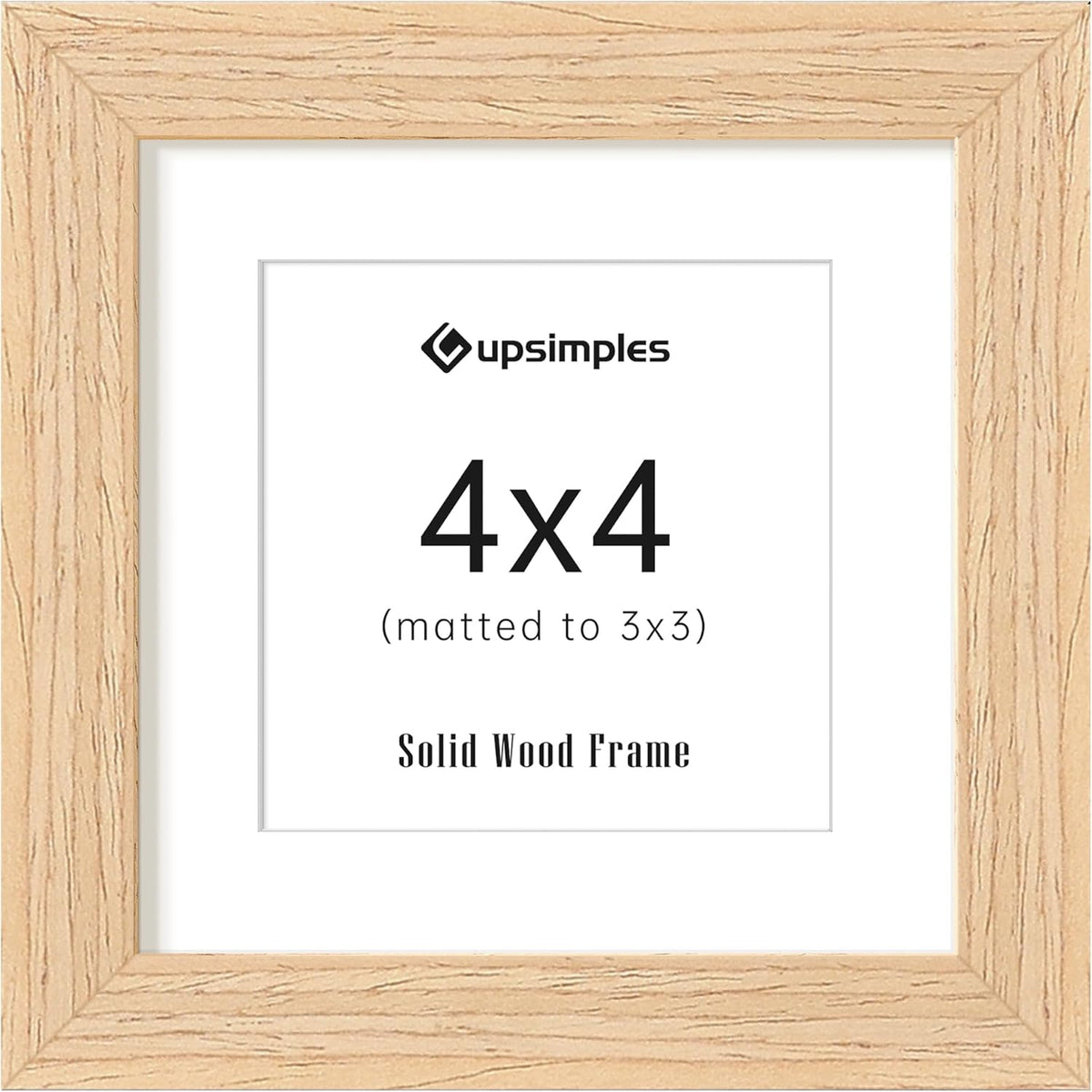 upsimples 4x4 Picture Frame, Natural Solid Wooden Picture Frames, Display 3x3 with Mat or 4 x 4