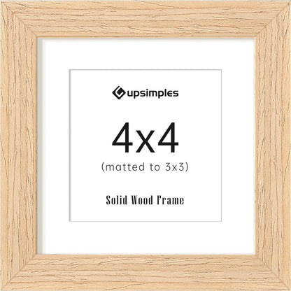 upsimples 4x4 Picture Frame, Natural Solid Wooden Picture Frames, Display 3x3 with Mat or 4 x 4