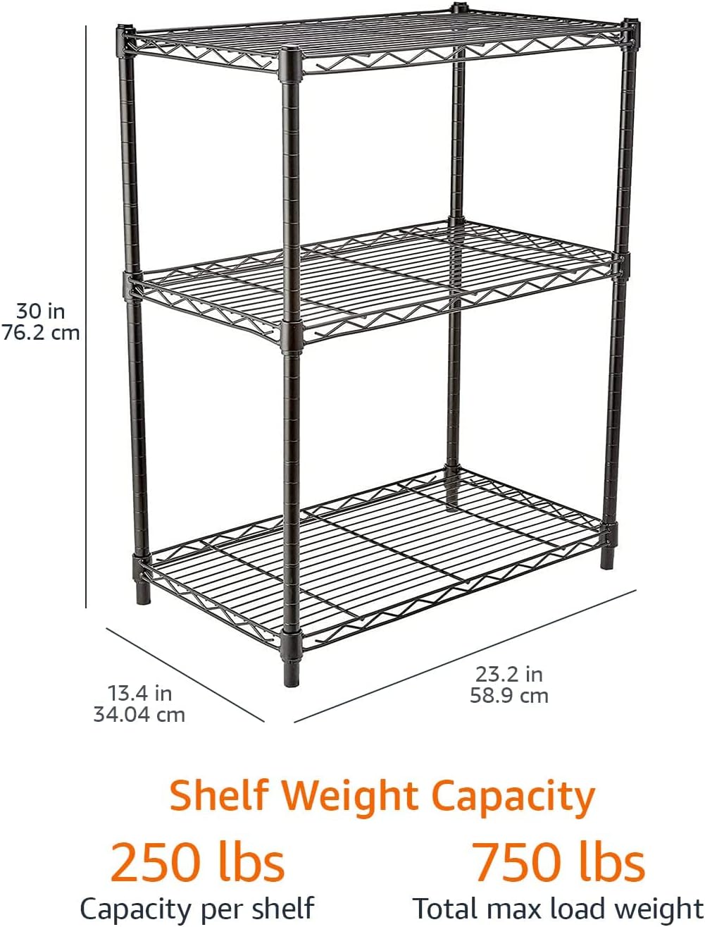 Amazon Basics 3-Shelf Adjustable Heavy Duty Steel Wire Rack Storage Shelving Organizer for Kitchen