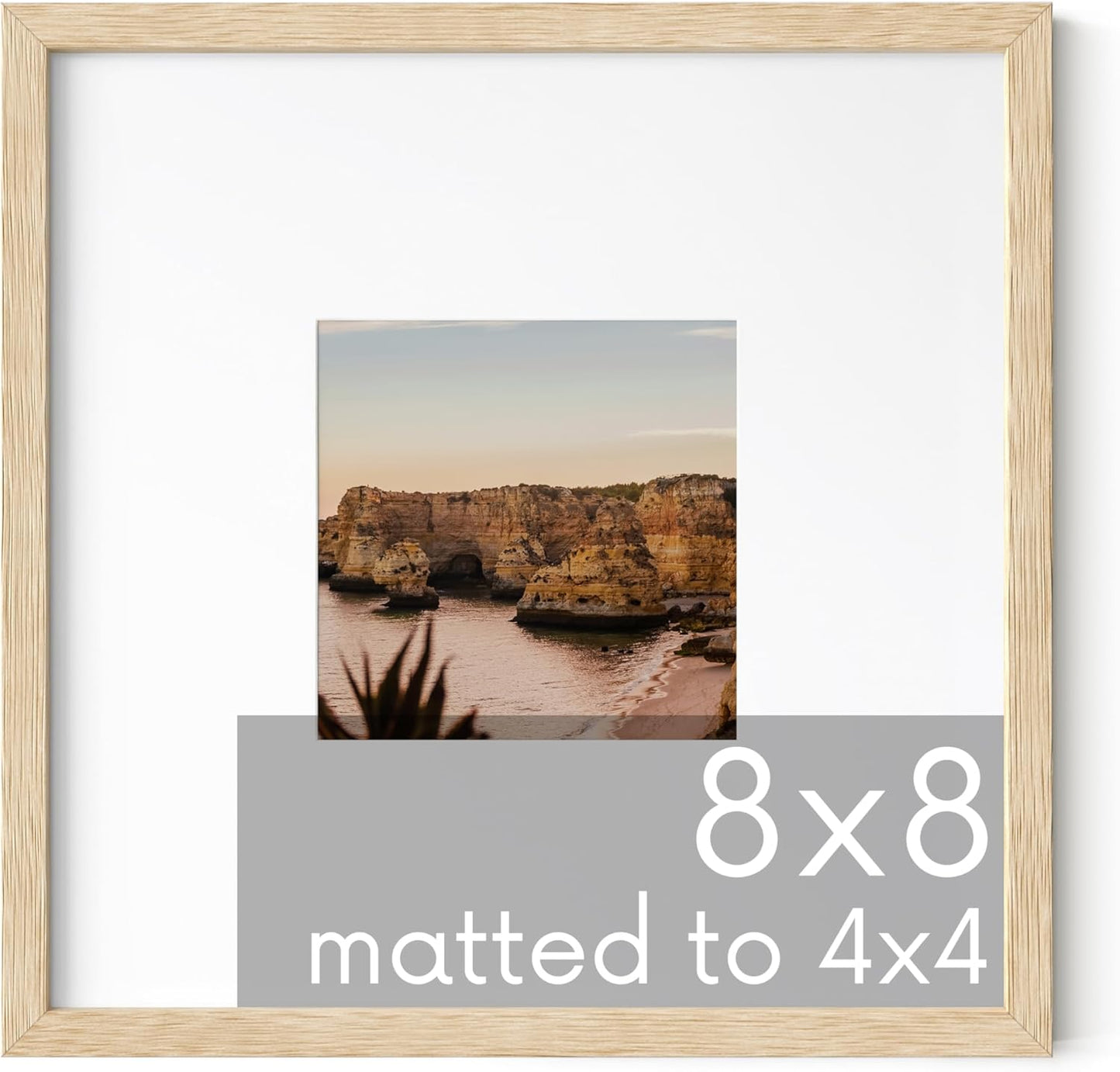 HAUS AND HUES Solid Oak 8"x8" Picture Frame Matted to 4"x4" - 8x8 Square Frame With or Without Mat