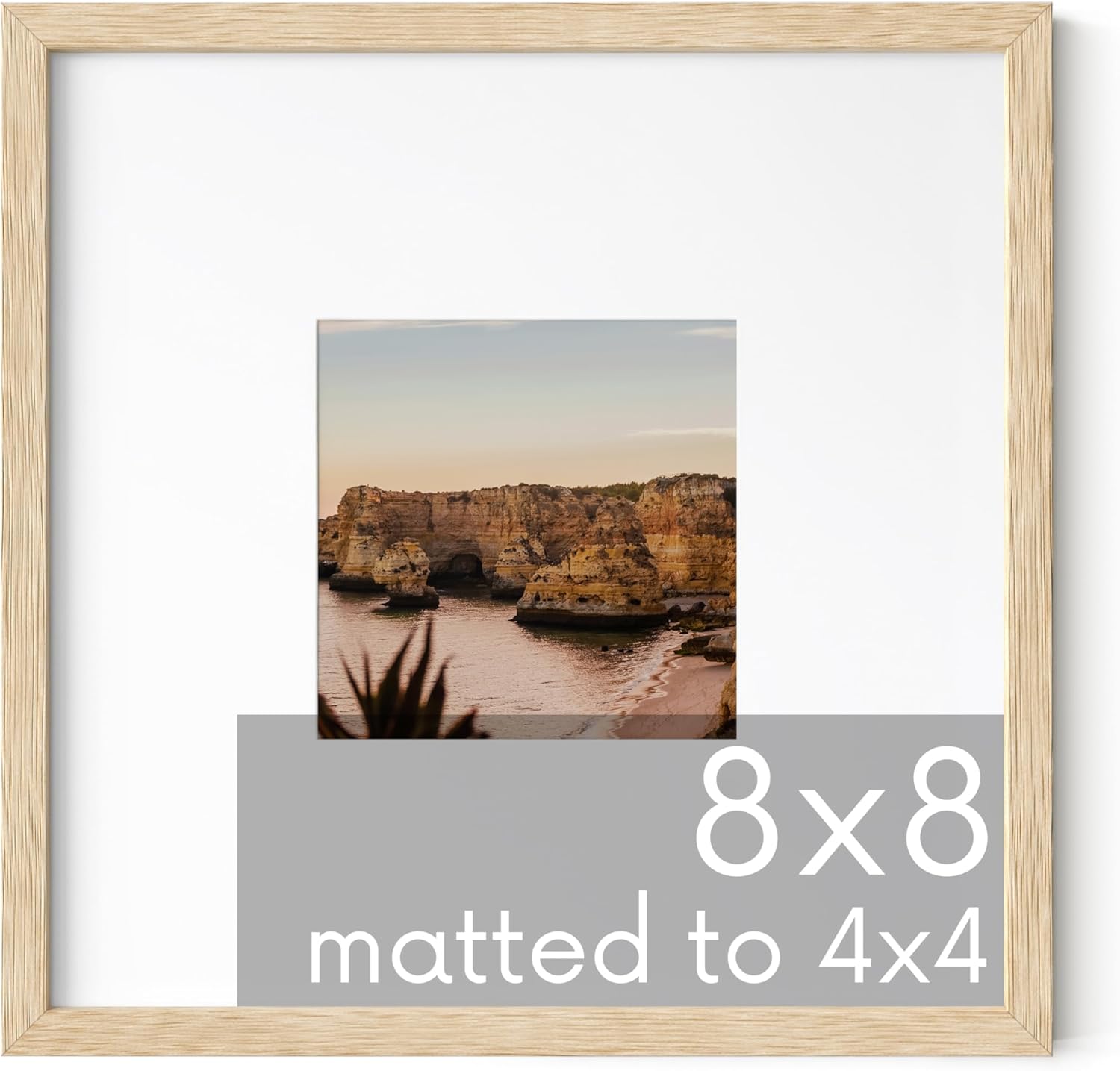 HAUS AND HUES Solid Oak 8"x8" Picture Frame Matted to 4"x4" - 8x8 Square Frame With or Without Mat
