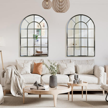 Arched Windowpane Wall Mirror 30"x48" Bronze Wall Mounted Art Pane Mirror Farmhouse Decorative