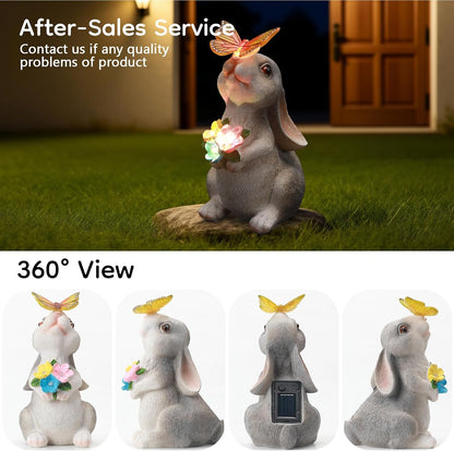 Solar Bunny Statues Light for Garden - Color-Changing Rainbow LED Butterfly,Rabbit Figurine Decor