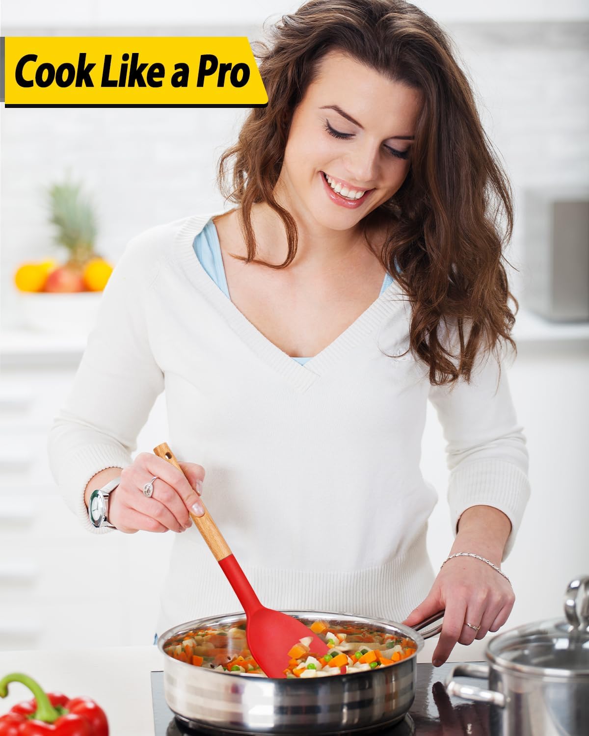 Pack of 4 Silicone Cooking Utensils Set, Non Stick Solid Spatulas and Heat Resistant Slotted Spoons