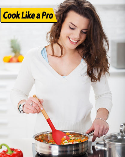 Pack of 4 Silicone Cooking Utensils Set, Non Stick Solid Spatulas and Heat Resistant Slotted Spoons