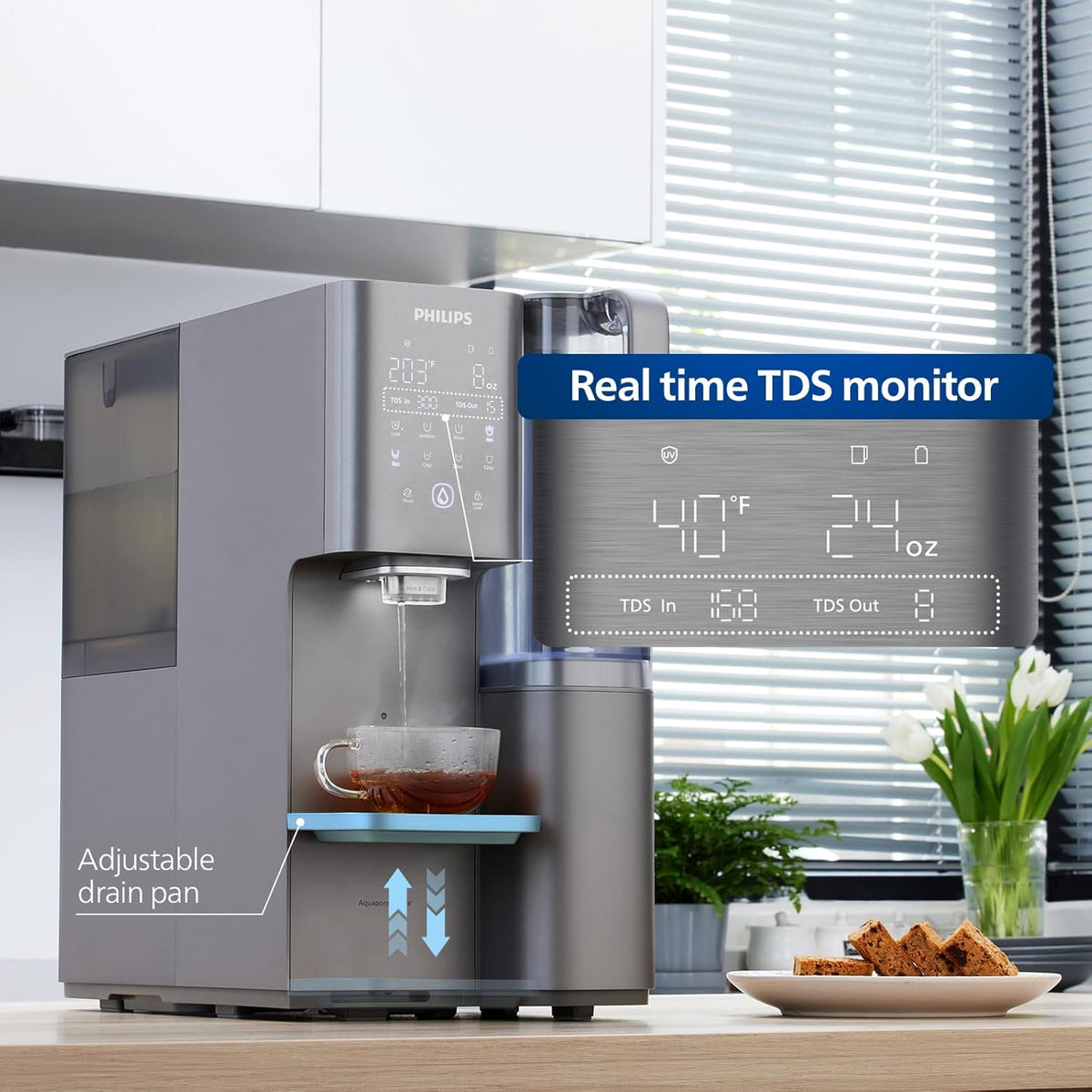 Reverse Osmosis Water Filter Countertop, Philips 40°F Cold Water Countertop RO System 6 Stage