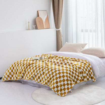 LOMAO Throw Blankets Flannel Blanket with Checkerboard Grid Pattern Soft Throw Blanket for Couch