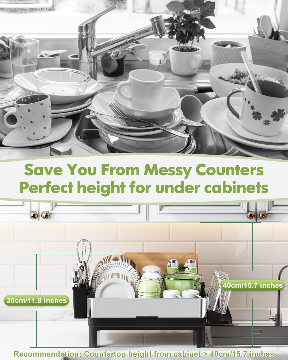 BOOSINY Stainless Steel Dish Drying Rack, Dish Racks for Kitchen Counter, Rust Proof Dish Drainer