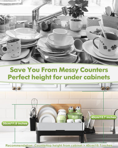 BOOSINY Stainless Steel Dish Drying Rack, Dish Racks for Kitchen Counter, Rust Proof Dish Drainer