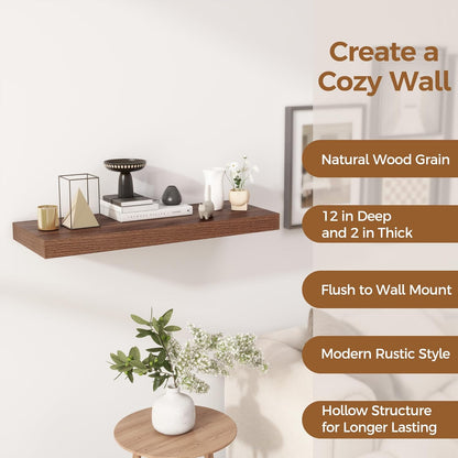 Fun Memories 30 Inch Floating Shelves, 12 Inch Deep Floating Shelf for Wall, Rustic Deep Shelves