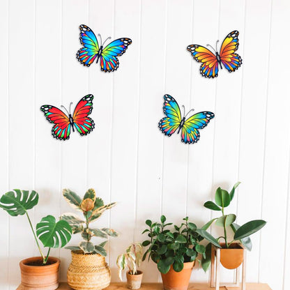 Oraytteo Metal Butterfly Outdoor Wall Decor - 4 Pack 9.8in Metal Butterflies Fence Art Decoration