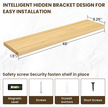 48 Inch Floating Shelves, 3D Textured Wood Grain, 48"x9.25"x1.5" Inch Deep Floating Shelves for