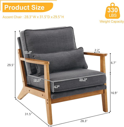 Karl home Accent Chair Wide Armrest Mid-Century Lounge Chair Linen Fabric Armchair with Lumbar