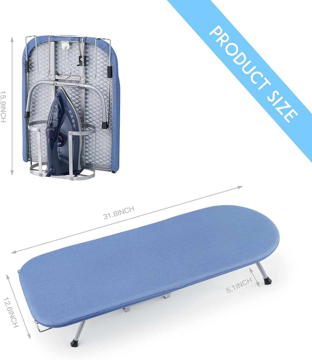 BiJun Small Ironing Board, Foldable Table Top Ompact Portable Mini Ironing Board w/Iron Rest, Set