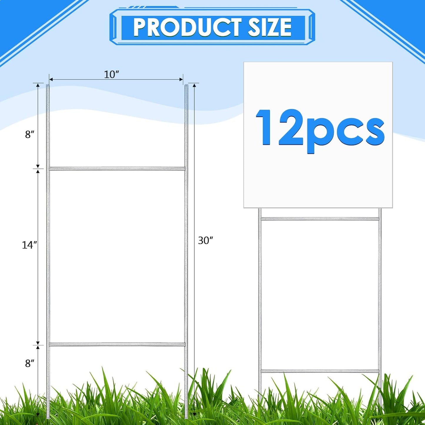 12 Pcs H Stakes for Yard Signs 30'' x 10'' Metal Heavy Duty H Frame Wire Stakes Weatherproof Metal