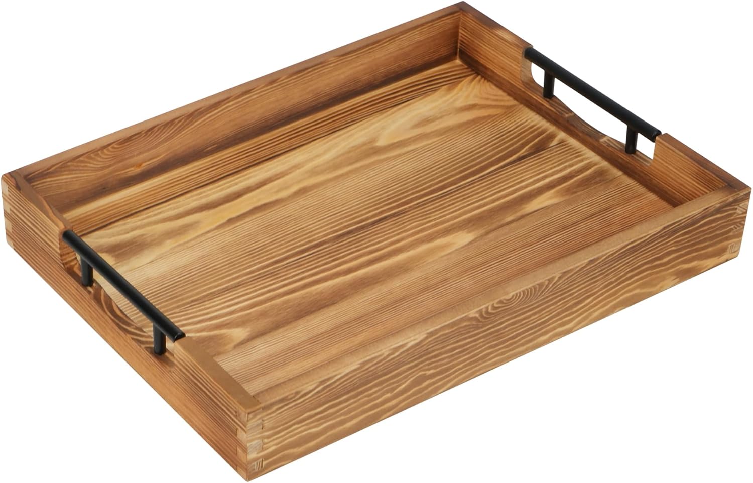 LotFancy Large Ottoman Tray for Living Room, 17x13'' Wood Serving Tray with Handles, Home Décor for