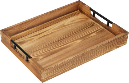 LotFancy Large Ottoman Tray for Living Room, 17x13'' Wood Serving Tray with Handles, Home Décor for