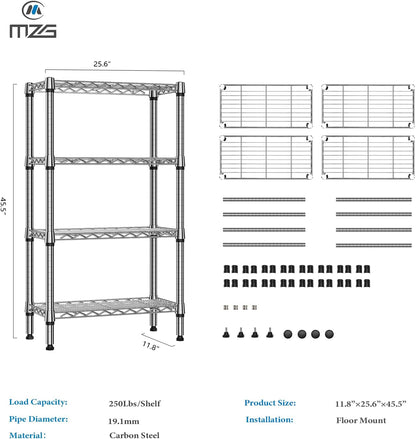 1000 lbs 4 Tier Shelf Metal Storage Shelves Wire Rack Closet Organizers for Garage Kitchen Bathroom