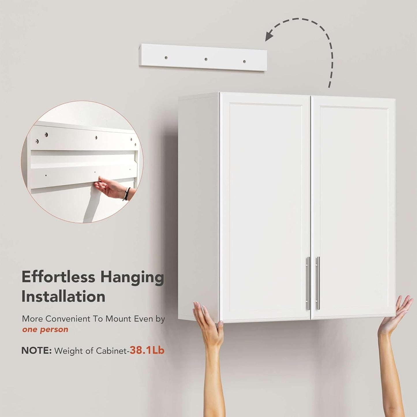 FIMELLO 60" Laundry Room Wall Cabinets with Adjustable Shelf, Large Wall Storage Cabinet, White