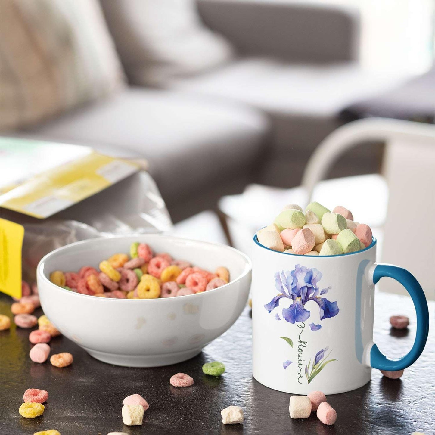 Customized Iris Flower Lover Cup, Custom Name Flower Ceramic Mug, Novelty Flower Themed Accent Cup