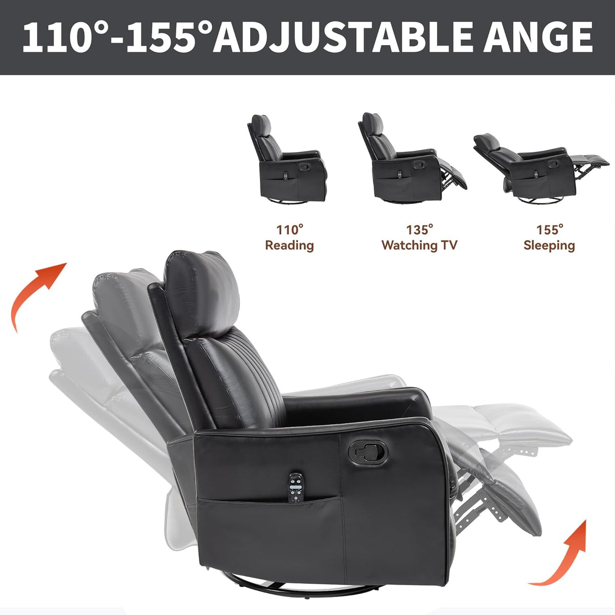Manual Swivel Rocker Recliner Chair for Adults, Overstuffed Reclining Glider Chair for Nursing with