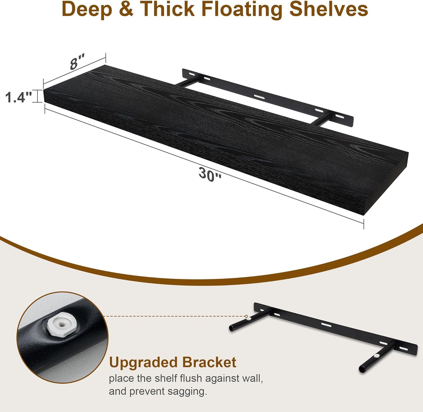 30 Inch Floating Shelves, Rustic Floating Wall Shelves 8 Inch Deep, 30 x 8 Floating Shelves for