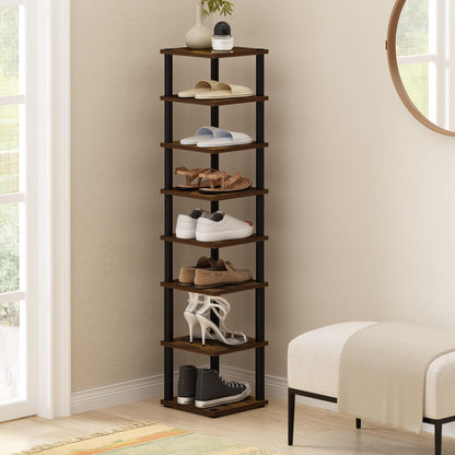 Furinno Turn-N-Tube Vertical Shoe Rack, 8-Tier Narrow Shoe Organizer, Free Standing Shoe Storage