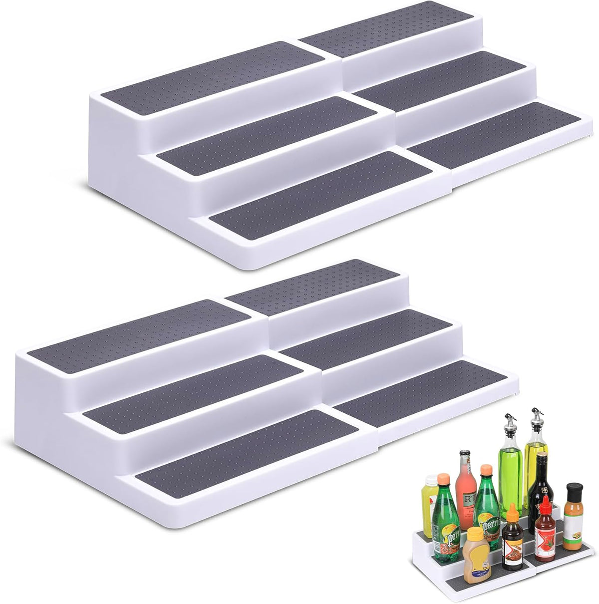 3-Tier Expandable Spice Rack, Plastic Spice Rack Organizer for Cabinet, Adjustable Length, Non-Skid