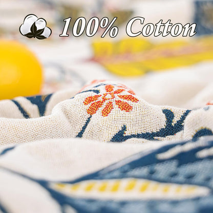 Snycler Boho Throw Blanket for Bed, 100% Organic Cotton Muslin Soft Throw-Floral Farmhouse Rustic