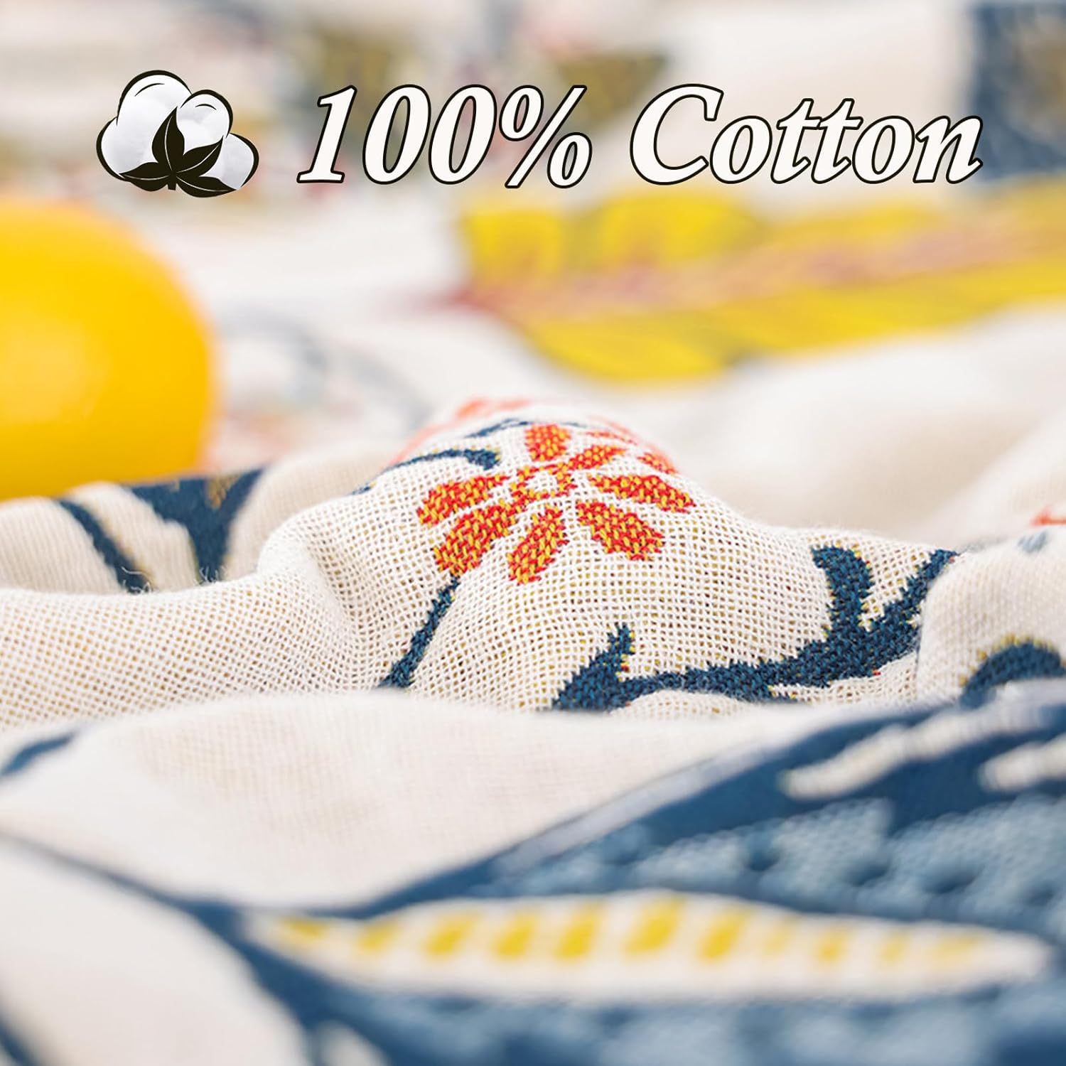 Snycler Boho Throw Blanket for Bed, 100% Organic Cotton Muslin Soft Throw-Floral Farmhouse Rustic