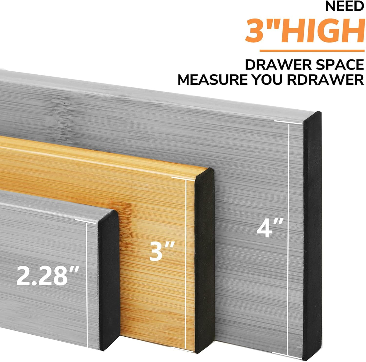 BAMEOS 4 pcs 3" High Bamboo Drawer Dividers Adjustable Drawer Organizer Expandable Drawer