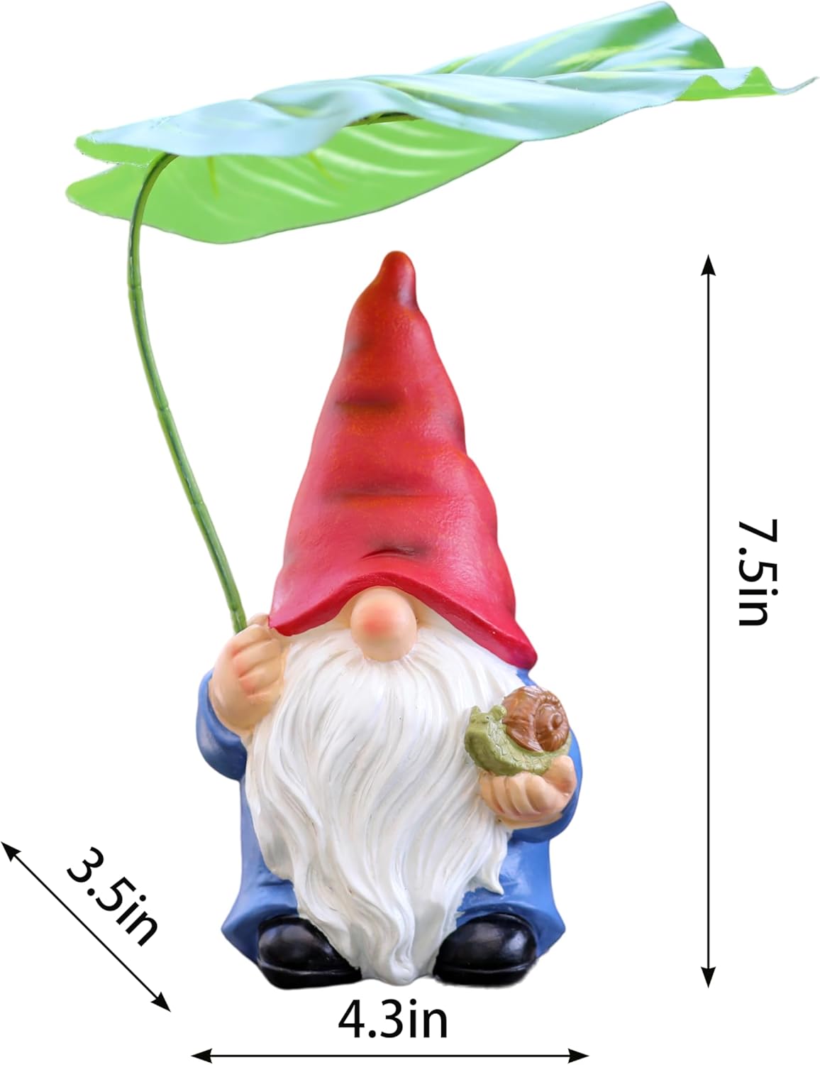 Garden Gnome Statue Decoration with Leaf Umbrella, 7.5” Figurine Ornament for Indoor Outdoor Home