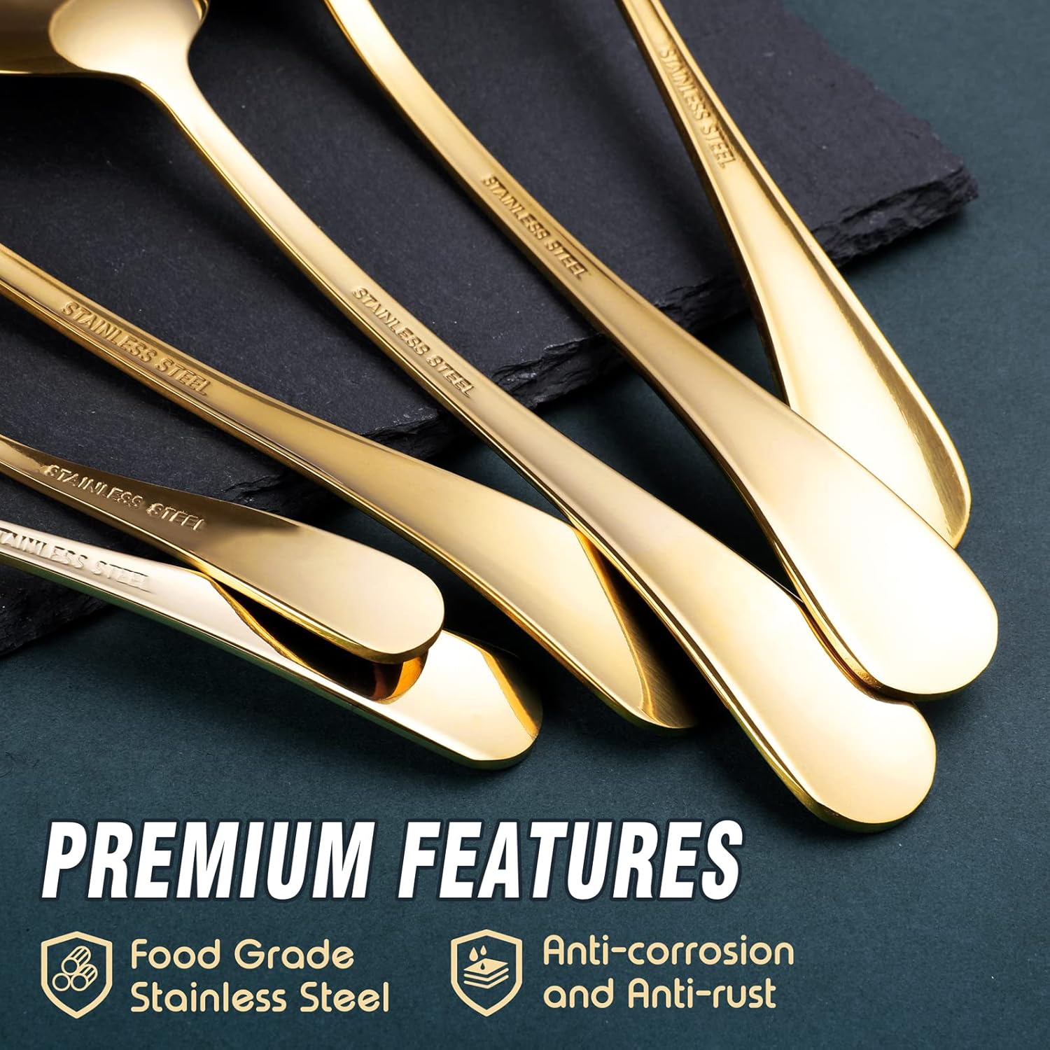 Gold Serving Utensils, OGORI 10-Piece Polished Stainless Steel Gold Serving Utensils Set Include