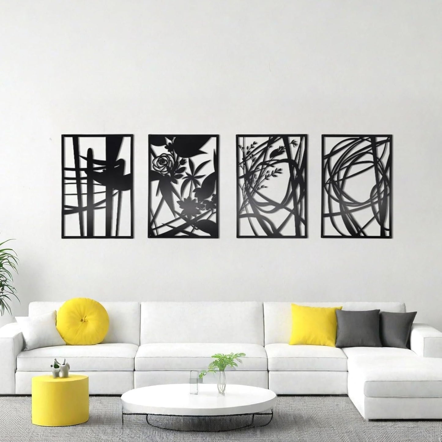 AIM & GGKK 4 Pack Black Abstract Wall Art Décor, Minimalist Décor Single Line Art Wall Decorations