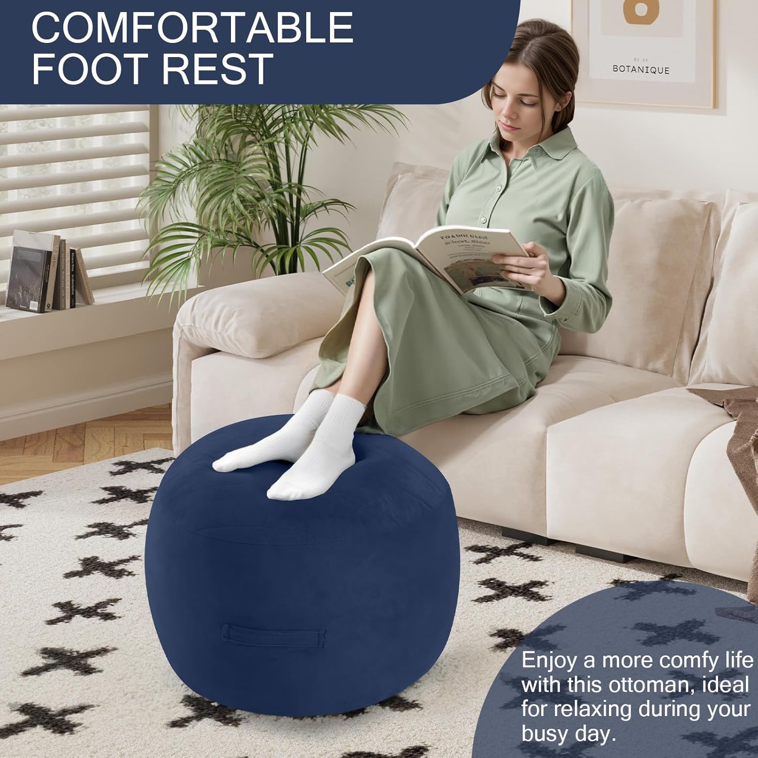 MeMoreCool Round Stuffed Pouf Ottoman Foot Rest, Floor Pouf Foot Stool with Soft Foam Chunk