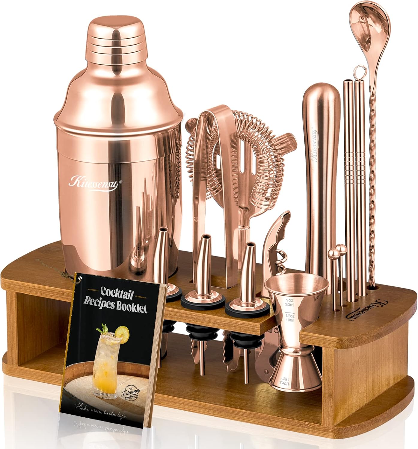 KITESSENSU Cocktail Shaker Set Bartender Kit with Stand - Drink Mixer Bar Set with All Essential