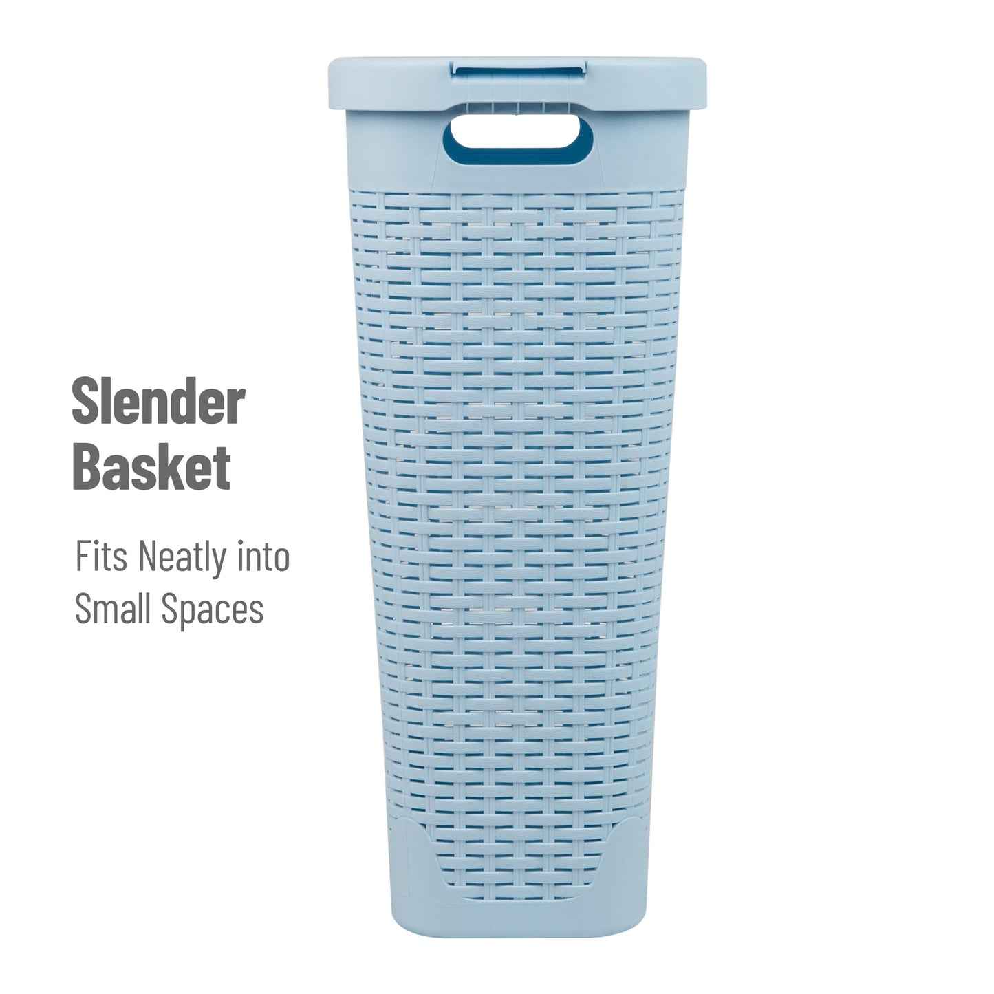 Mind Reader Slim Laundry Hamper with Lid, 40L Clothes Basket, Narrow Tapered Design with Ventilated