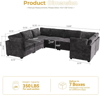 HOOOWOOO Modular Sectional Sofa,7 Pieces Sectional Couches for Living Room,131X98 U Shaped Cloud