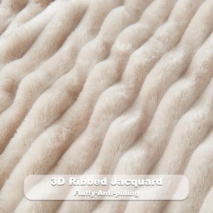 NEWCOSPLAY Super Soft Throw Blanket Linen Premium Silky Flannel Fleece 3D Ribbed Jacquard