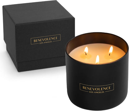 Benevolence LA 3 Wick Candle, Rose & Sandalwood Large Scented Candle | Soy Candles | Gifts for