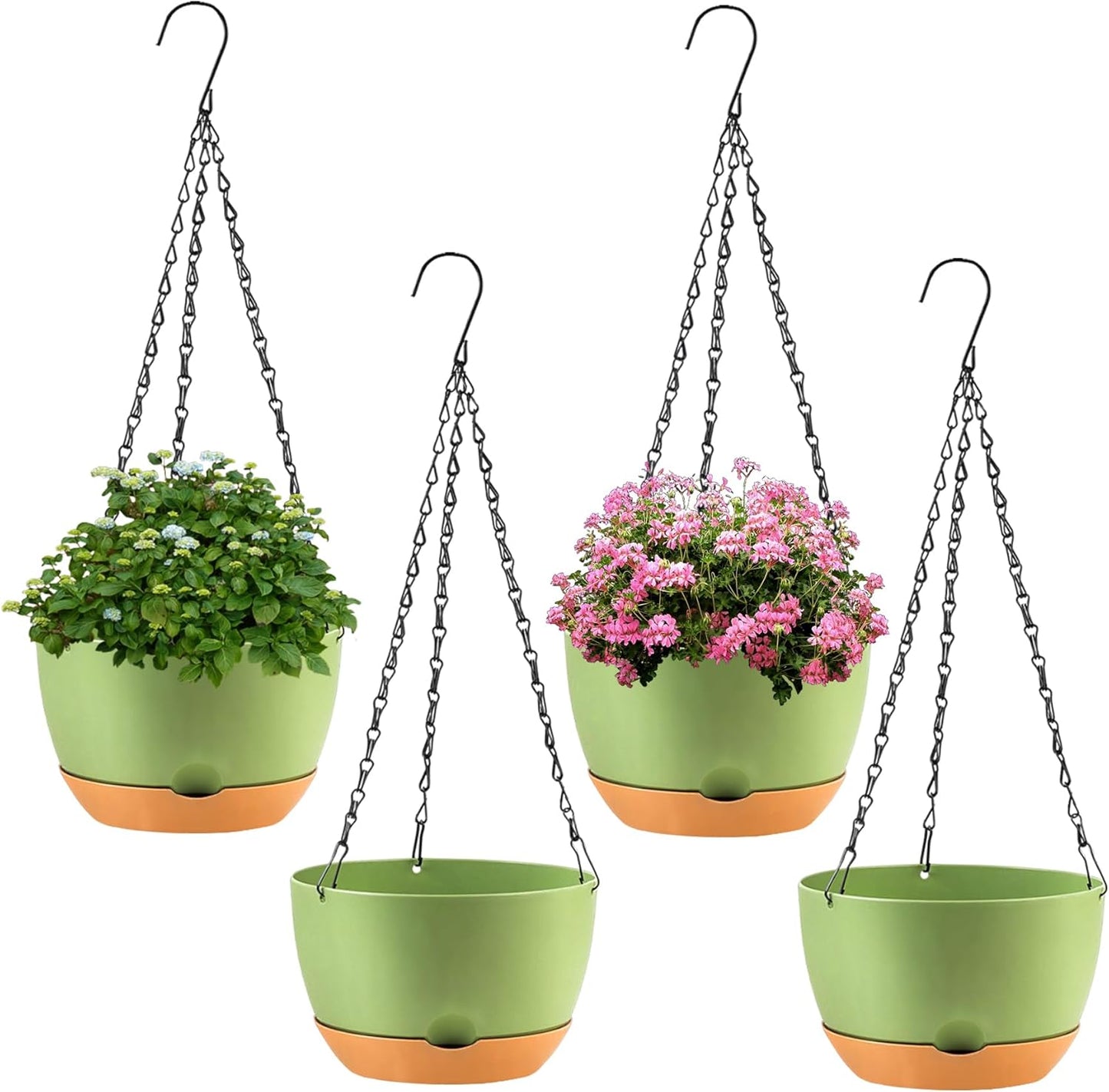 4 Pack Plastic Hanging planters for Indoor Plants,8 Inch Plant Pot Indoor Outdoor Hanging