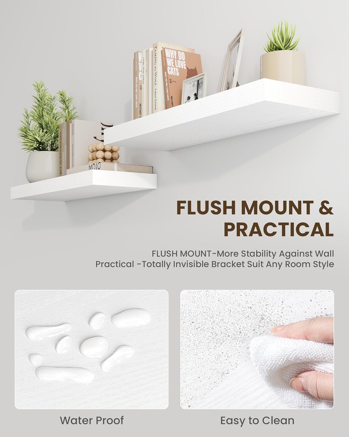 Marsmiles 30" Floating Shelves for Wall, Wooden Shelves with Invisible Brackets Set of 2, Rustic