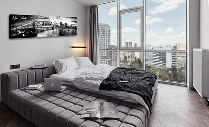 DJSYLIFE New York Skyline Wall Art - Brooklyn Bridge Night View - Black and White Nyc City Pictures