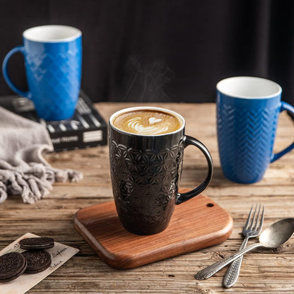 AmorArc Large Coffee Mugs Set of 6, 20oz Ceramic Tall Coffee Mugs Set with Textured Geometric